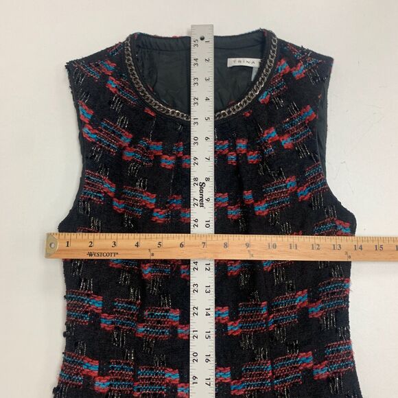 Trina Turk Dress Womens 2 Black Multi Sleeveless Good Night Tweed Sheath Lined - Picture 7 of 15